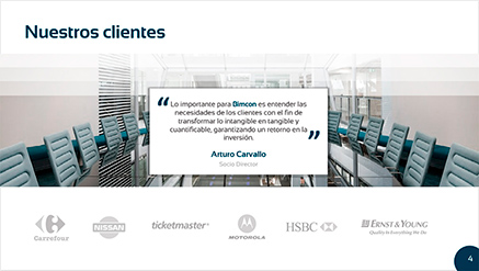Diseño plantilla de PowerPoint 5 de la presentación corporativa realizada para la consultoría de empresas Bimcon.