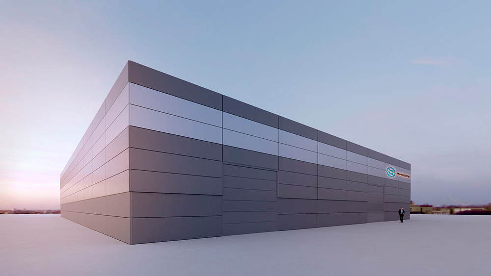 Infografía, diseño de nave industrial Auto comercial Monedero vista 2. Diseño de nave industrial Auto comercial Monedero vista-2