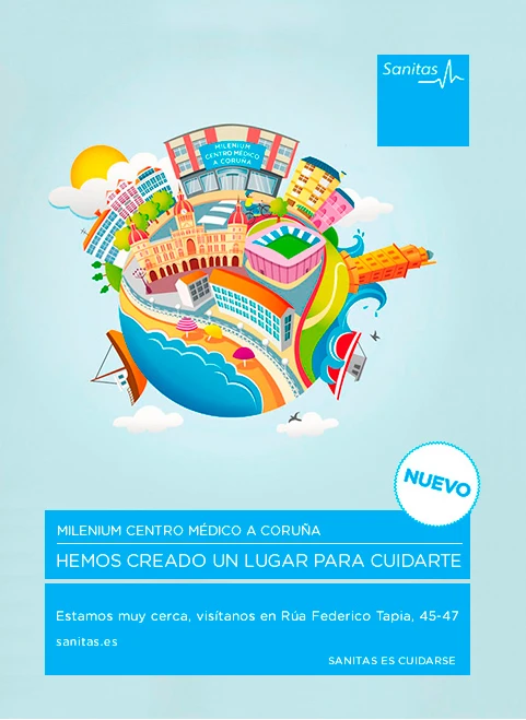 Diseño gráfico con ilustración para cartel Sanitas, centro de A Coruña. Diseño gráfico con ilustración para cartel Sanitas, centro de A Coruña.