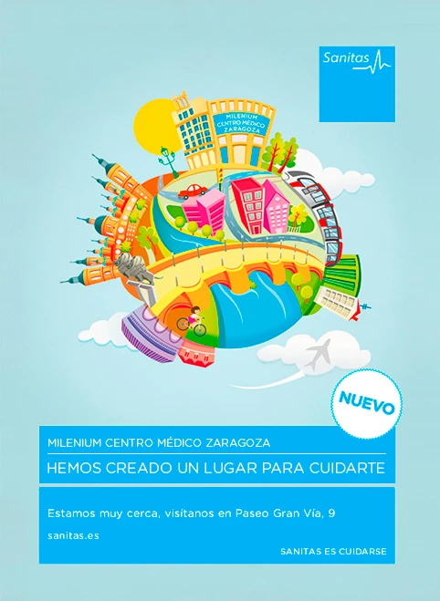 Diseño gráfico con ilustración para cartel Sanitas, centro de Zaragoza. Diseño gráfico con ilustración para cartel Sanitas, centro de Zaragoza.