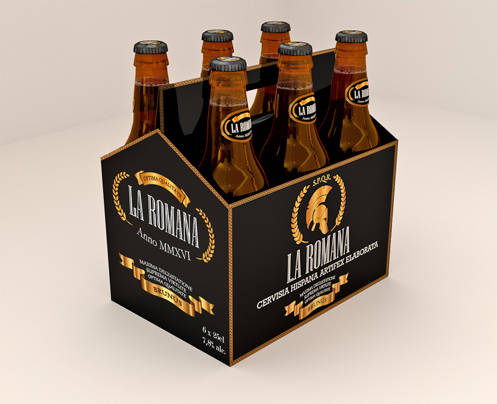 Diseño de packaging marca cerveza La Romana caja perspectiva lateral Diseño de packaging marca cerveza La Romana caja perspectiva lateral