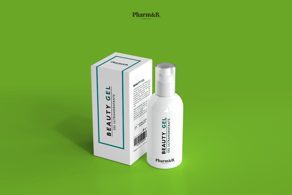 Diseño de packaging realizado para la marca de cosmética Pharm&B, gel hidratante. Diseño de packaging realizado para la marca de cosmética Pharm&B, gel hidratante.
