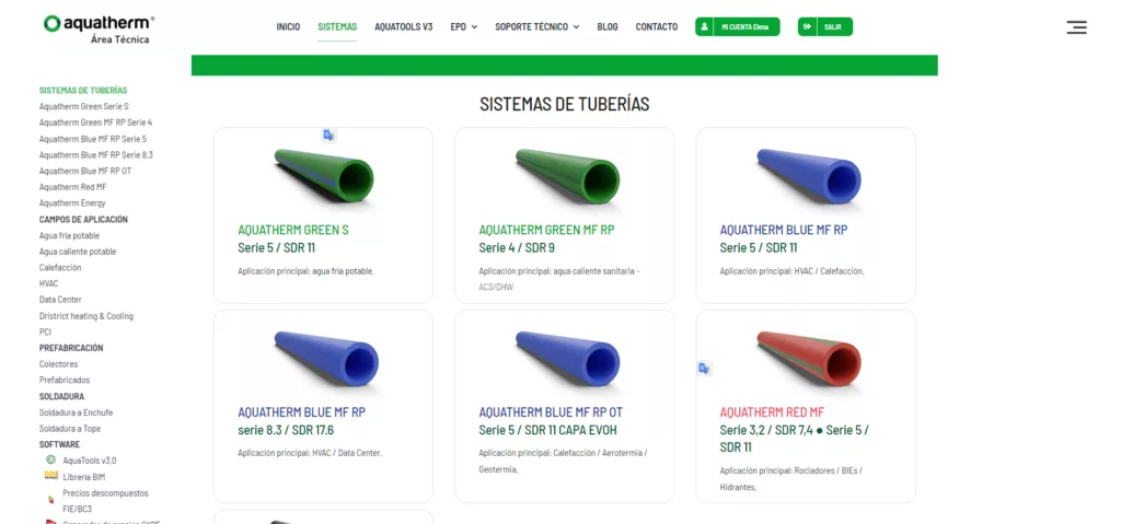 Proyecto diseño y programación del portal del Área Técnica de Aquatherm Ibérica, imagen 2.